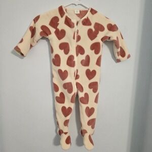 Next Baby Heart Fleece Footed Sleeper Pajamas Pink Cream‎ 12-18 Months